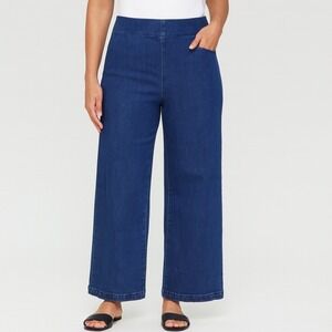 NYDJ SCULPT HER Waterfall Wide Leg Pull On Jeans Womens‎ L Denim Stretch